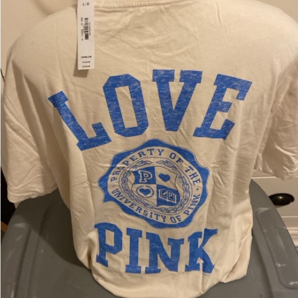PINK Victoria's Secret Tee - Cream and Blue